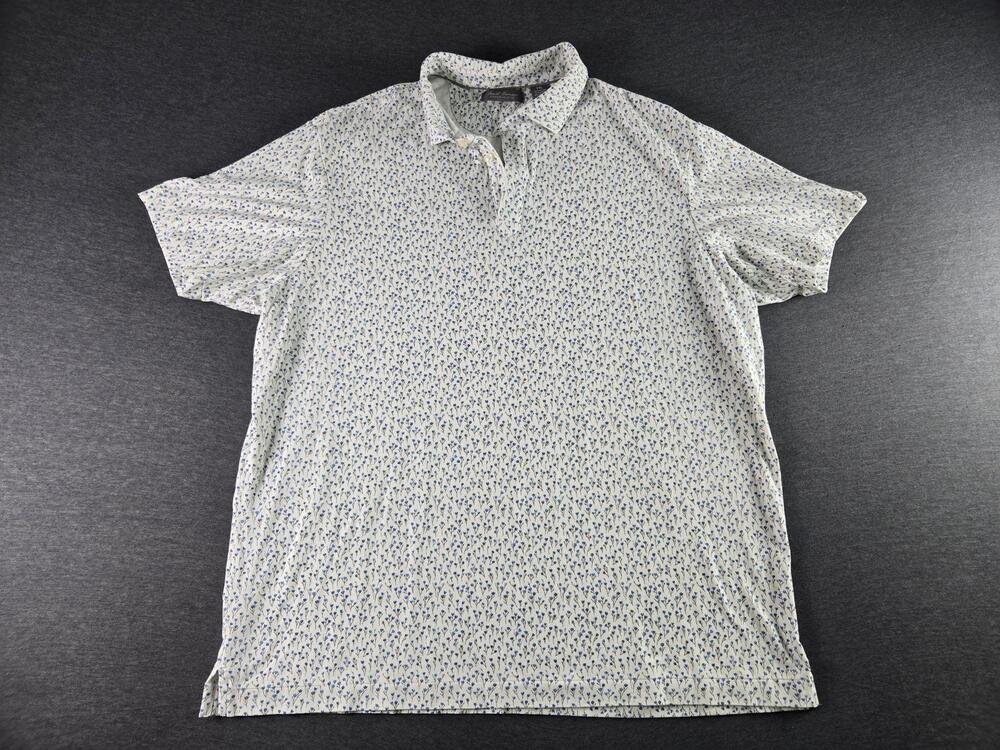 Daniel Cremieux Polo Shirt Mens 2XL White Floral Signature Collection Stretch